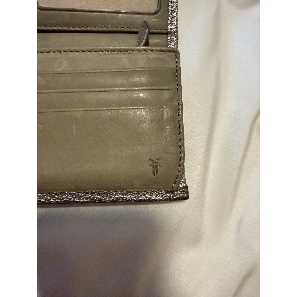 Frye Metallic Leather Crossbody Bag + Matching Wallet Pewter Silver Set